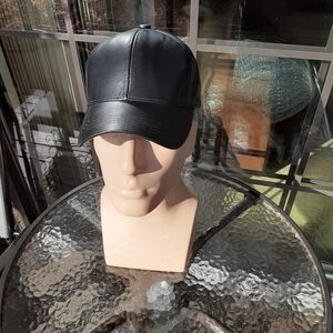 Adjustable Black Leather Baseball Cap New Without Tags